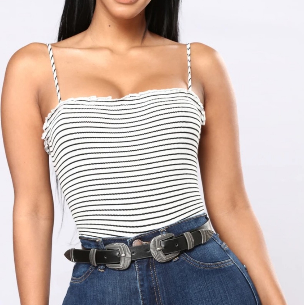 Fashion Nova black and white stripe bodysuit